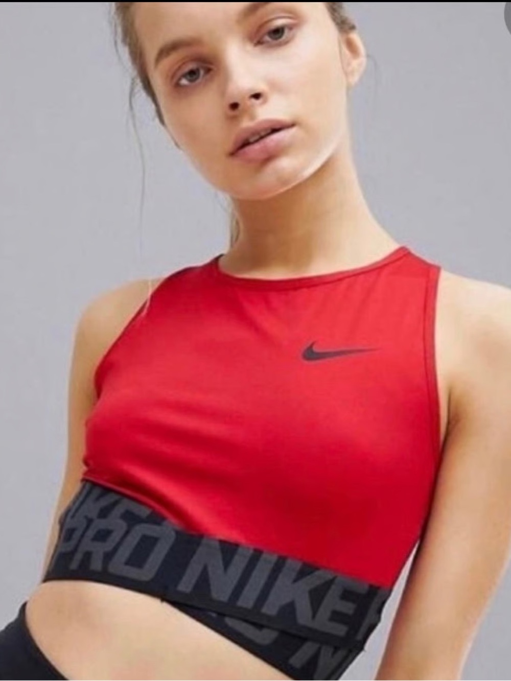 NWT NIKE DRI-FIT  Intertwist Cropped Tank with Black Logo Band Size L